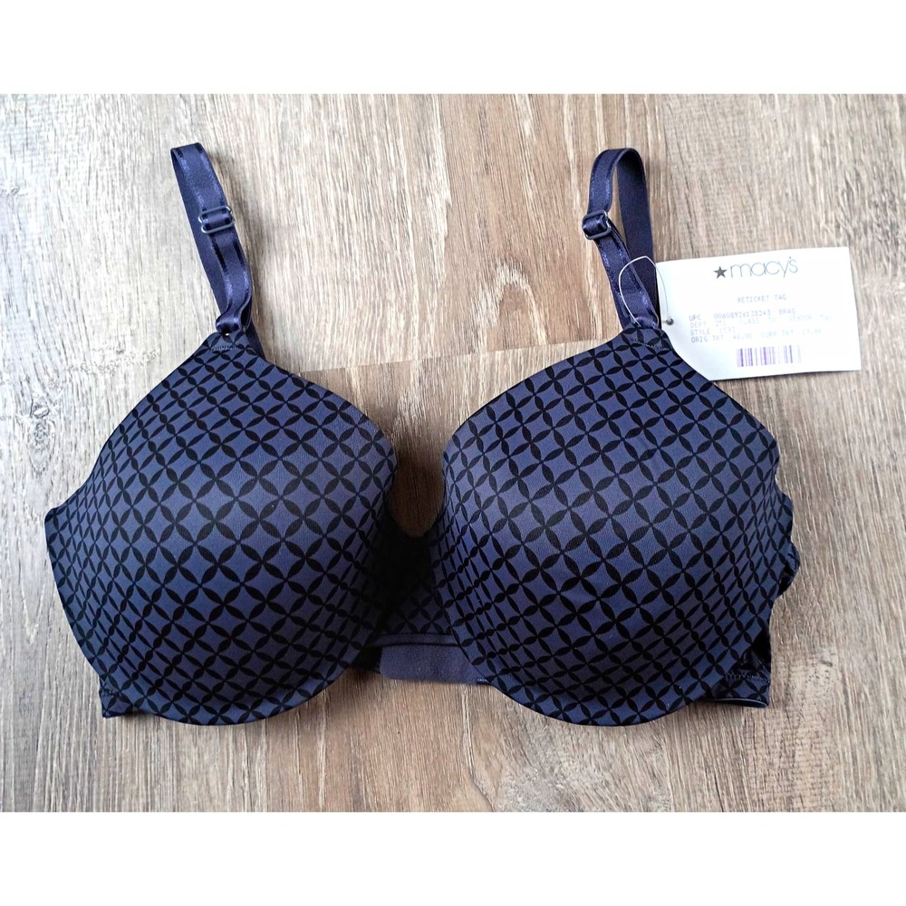 Warner's This Is Not A Bra Underwire Lined T-Shirt Bra 34D Geometric Black Blue